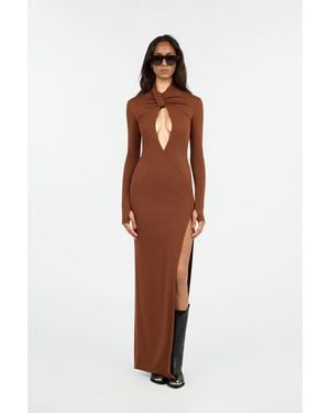Roberto Cavalli Maxi Dress With Twisted Neckline - Brown