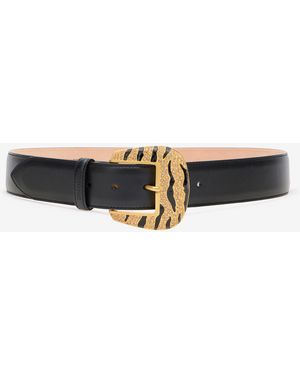 Roberto Cavalli Leopard Skin Belt With Bejeweled Buckle - Black