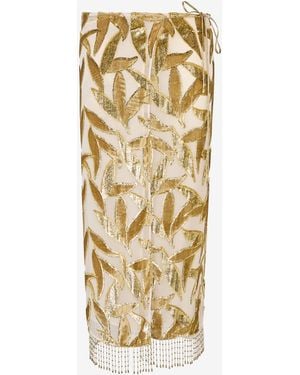 Roberto Cavalli Ivory Midi Skirt With Foliage Motif - Metallic