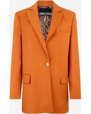 Roberto Cavalli Single-Breasted Jacket With Logo Strap - Orange