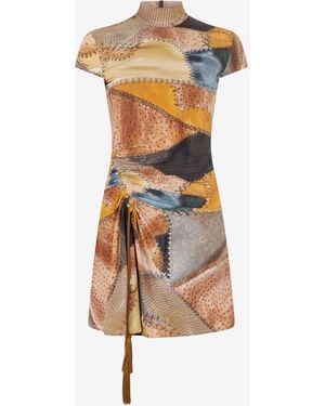 Roberto Cavalli Mini Dress With Patchwork Print - White