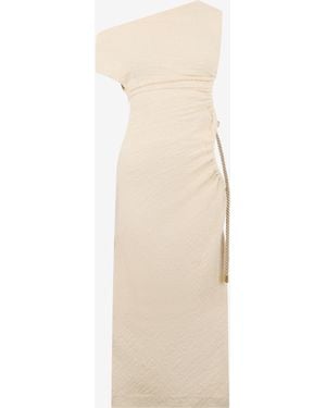 Roberto Cavalli Ivory One-Shoulder Midi Dress With Cut-Out - White