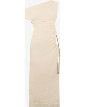 Roberto Cavalli Ivory One-Shoulder Midi Dress With Cut-Out - White