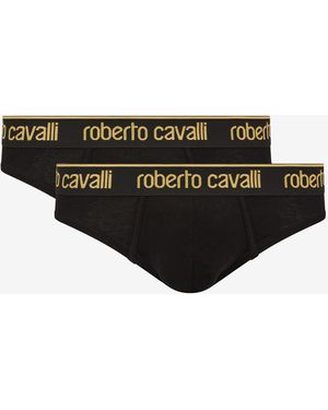 Roberto Cavalli Set Di Due Slip Con Banda Logata - Nero