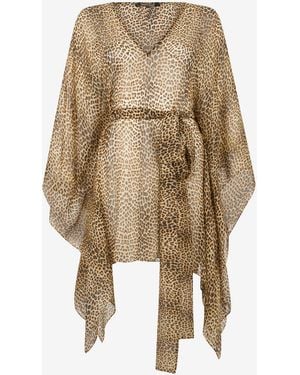 Roberto Cavalli Caftán De Seda Con Estampado Baby Jaguar - Neutro