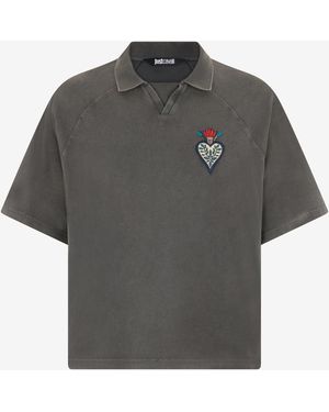 Roberto Cavalli Polo Shirt With Embroidered Detail - Gray
