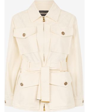 Roberto Cavalli Jacket With Belt And Python Pattern - Natural