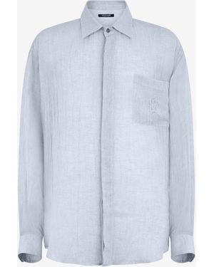 Roberto Cavalli Linen Shirt With Embroidered Pocket - Blue
