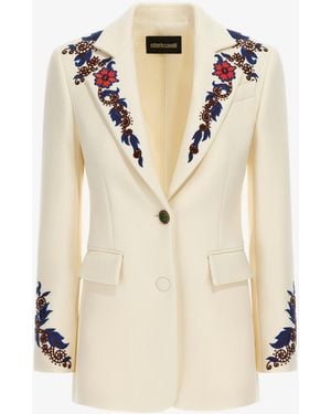 Roberto Cavalli Floral Printed Single-Breasted Jacket - Natural