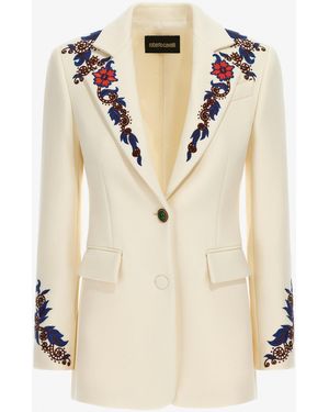Roberto Cavalli Floral Printed Single-Breasted Jacket - Natural