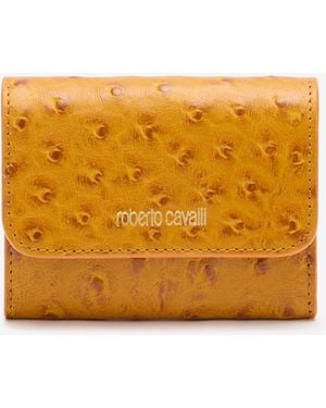 Roberto Cavalli Ostrich-Effect Flap Card Holder - Orange