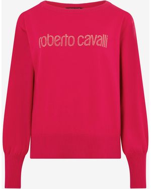 Roberto Cavalli Suéter Fucsia Con Logo De Cristal - Rojo