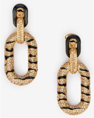 Roberto Cavalli Golden Drop Earrings With Tiger Skin Pattern - Metallic