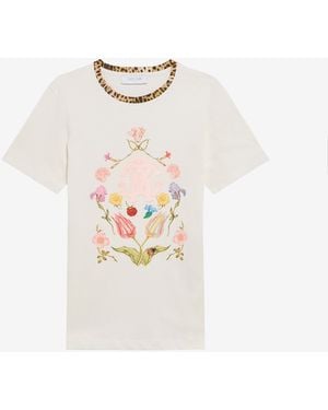 Roberto Cavalli T-Shirt With Floral Print And Monogram Rc - White