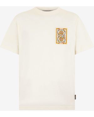 Roberto Cavalli Ivory T-Shirt With Embroidered Persian Tarot Detail - White