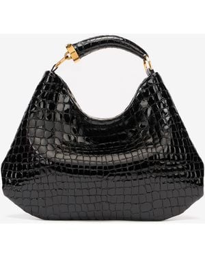 Roberto Cavalli Crocodile-Print Hobo Bag - Black
