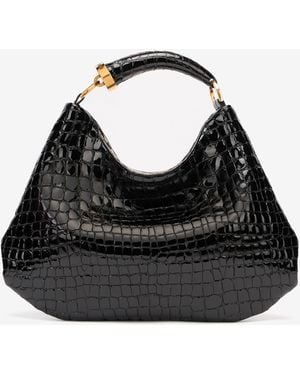 Roberto Cavalli Bolso Hobo Estampado Cocodrilo - Negro