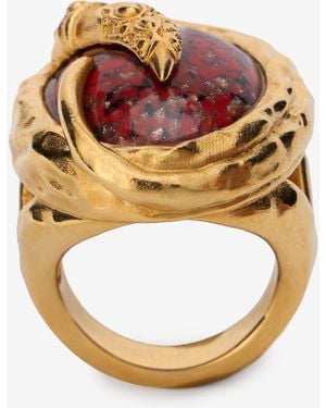 Roberto Cavalli Golden Cocktail Ring With Ruby Stone - Multicolor