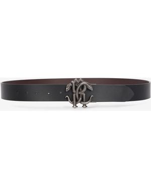 Roberto Cavalli Belt With Monogram Mirror Snake - Black