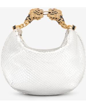 Roberto Cavalli Mini Hobo Roar Bag With Snake Print - White