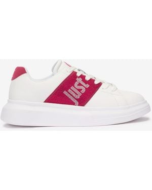 Roberto Cavalli Baskets Blanches Avec Empiècement Latéral Fuchsia - Rose