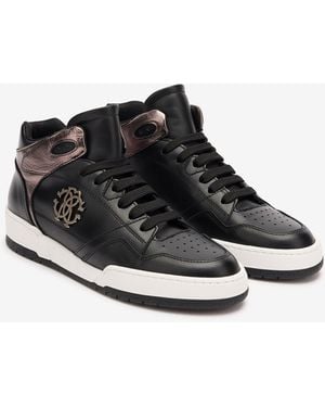 Roberto Cavalli High-Top Trainers With Laminated Insert - Black