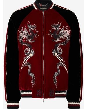 Roberto Cavalli Bomber Jacket With Dragons - Red