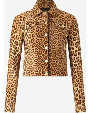 Roberto Cavalli Leather Jacket With Leopard Skin Print - Brown