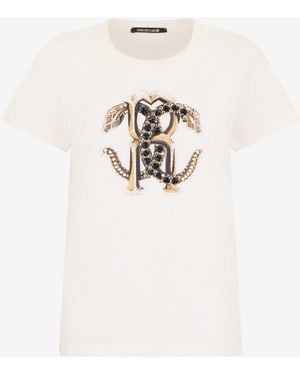 Roberto Cavalli Ivory T-Shirt With Logo - Natural