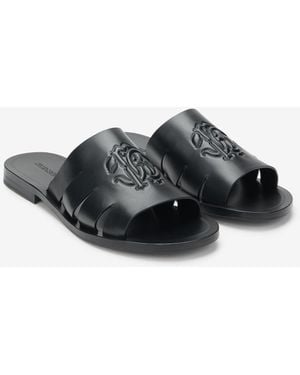Roberto Cavalli Sandalia De Piel Con Detalle De Logotipo En Relieve - Negro