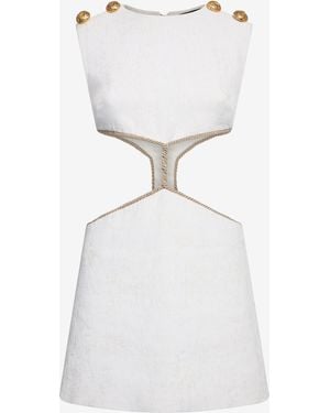 Roberto Cavalli Linen Canvas Chalk Effect Cut-Out Mini Dress - White