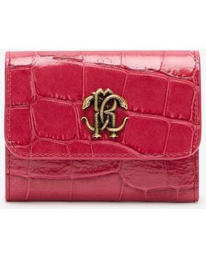 Roberto Cavalli Crocodile-Effect Square Card Holder - Red