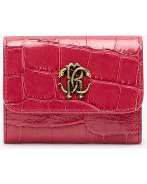 Roberto Cavalli Crocodile-Effect Square Card Holder - Red