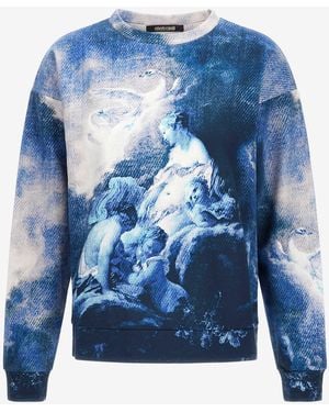 Roberto Cavalli Sweatshirt With Denim Wild Leda Print - Blue