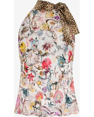 Roberto Cavalli Top With Florentine Flowers Print - White