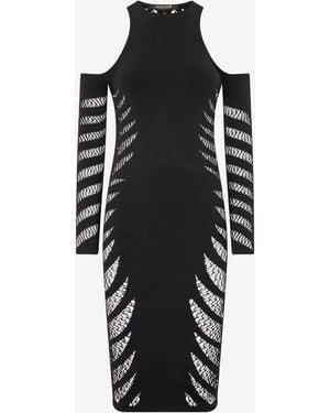 Roberto Cavalli Midi Dress With Perforated Pattern - Black
