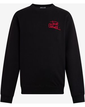 Roberto Cavalli Crewneck Sweatshirt With Embroidered Logo - Black