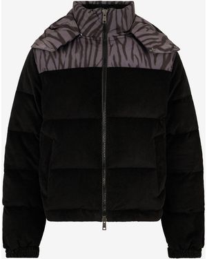 Roberto Cavalli Corduroy Down Jacket With Zebra Print - Black