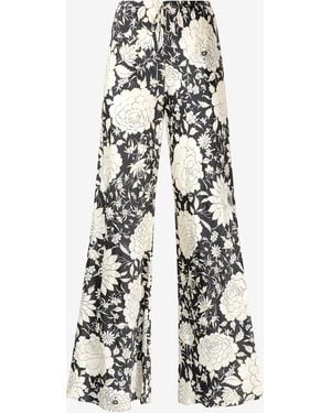 Roberto Cavalli Pure Silk Trousers With Floral Print - White