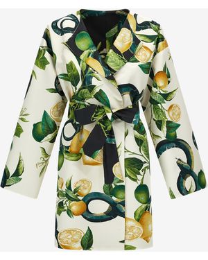 Roberto Cavalli Lemon Print Belted Coat - Green