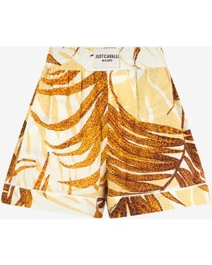 Roberto Cavalli Golden Palm Print Shorts - Metallic