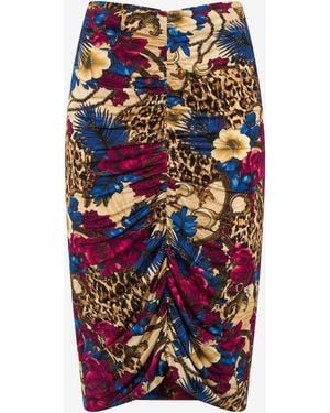 Roberto Cavalli Flower Leo Print Midi Skirt - White