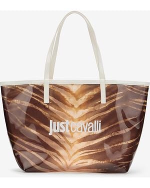 Roberto Cavalli Natural Barb Print Shopping Bag - White