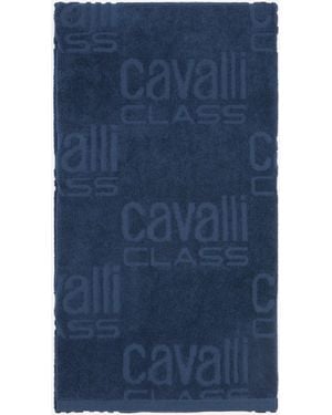 Roberto Cavalli Beach Towel With All-Over Cavalli Class Logo - Blue