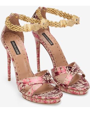 Roberto Cavalli Roar Burgundy Laminated Leather Sandal - Pink