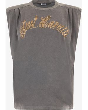 Roberto Cavalli Cotton Top With Front Logo - Grey