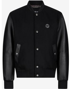 Roberto Cavalli Bomber Jacket With Leather Sleeves - Black