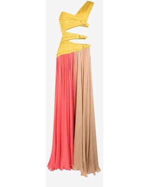 Roberto Cavalli Colourblock Pleated Gown - White