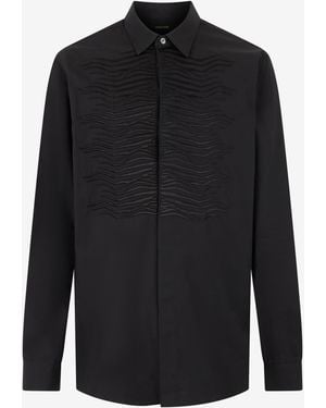 Roberto Cavalli Cotton Shirt With Embroidered Zebra Motif - Black
