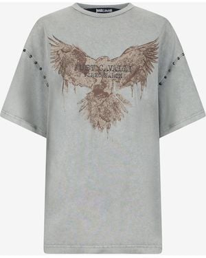 Roberto Cavalli T-Shirt With Eagle Print And Studs - Grey